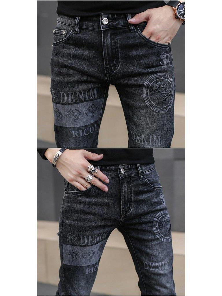 Мужские модные облегающие джинсы скинни с вышивкой - Летняя коллекция