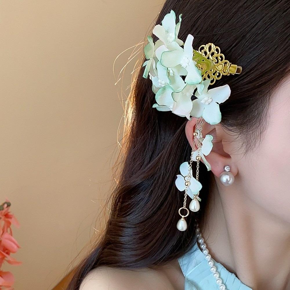 Imitation Pearl Hanfu Hair Accessories Fabric Chinese Style Hair Clip Fairy Flower Hairpin  Women