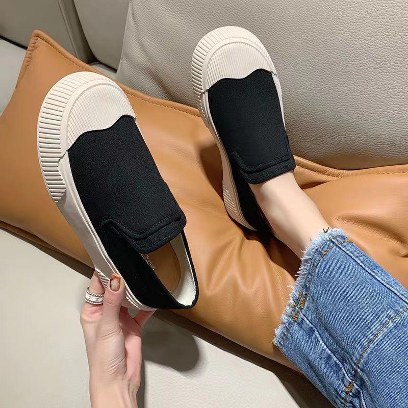 Модная парусиновая обувь на высокой платформе Женская обувь Лоферы Слипоны Для женщин Хлопок Мода 2024 Легкая 39 Новинка Стильное предложение