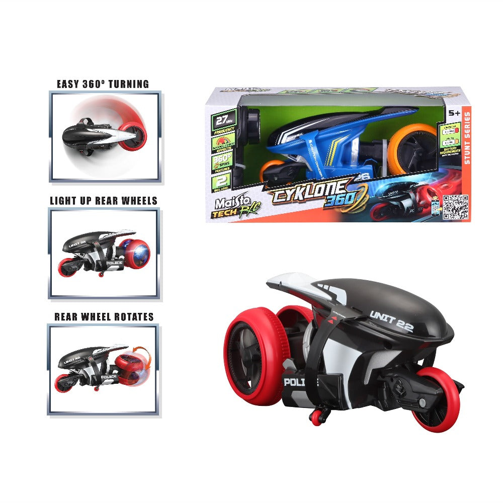Maisto TECH Cyklone 360 Hand-held Motorcycle, Black (police Turnaround Function, LEDs)