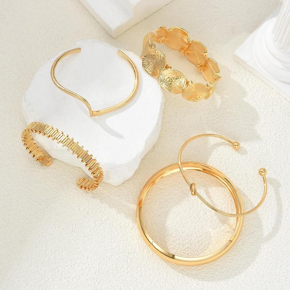 5Pcs/Set Gold Color Knot Cuff Bracelets Metal Women's Hand Bracelet  Jewelry Gifts