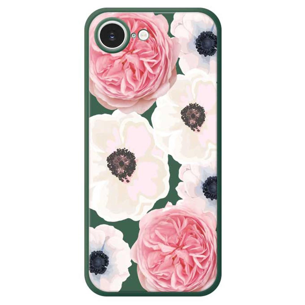 For iPhone 16e Case White and Pink Flower Pattern Printing Straight Edge TPU Phone Back Cover
