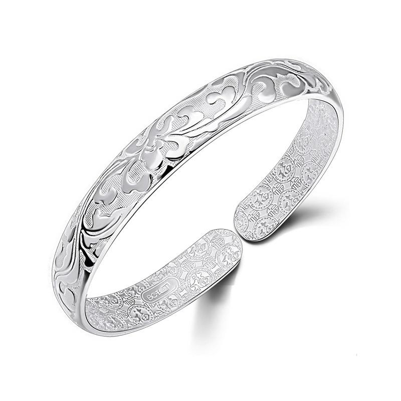 Браслет в стиле ретро с цветком для прямой трансляции для мамы - посеребренная белая медь, открытый дизайн, модный подарок на день рождения для женщины.