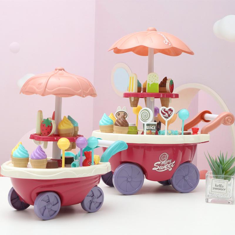 Игрушки Монтессори для малышей Еда Мороженое Кухонные игрушки Ролевая игра Тележка для мороженого с тележкой для хранения Набор игрушек для детей Подарки