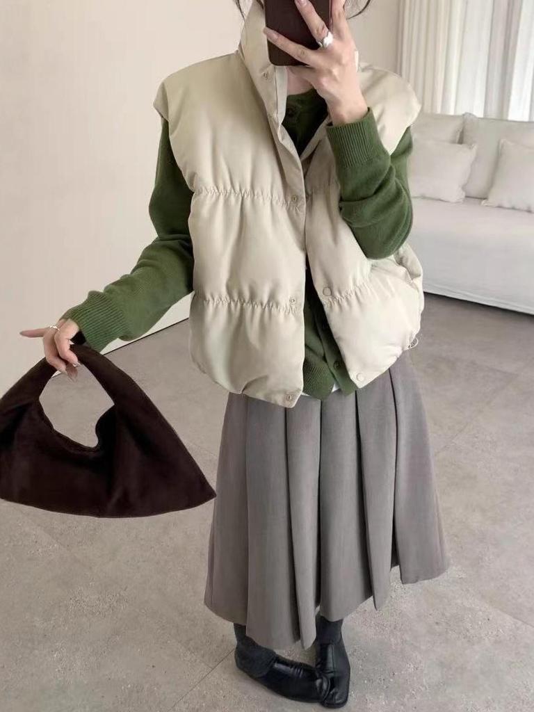 Женский жилет с 90% белым утиным пухом - Осень/Зима 2025 Свободный, Универсальный, Безрукавный жилет для студентов