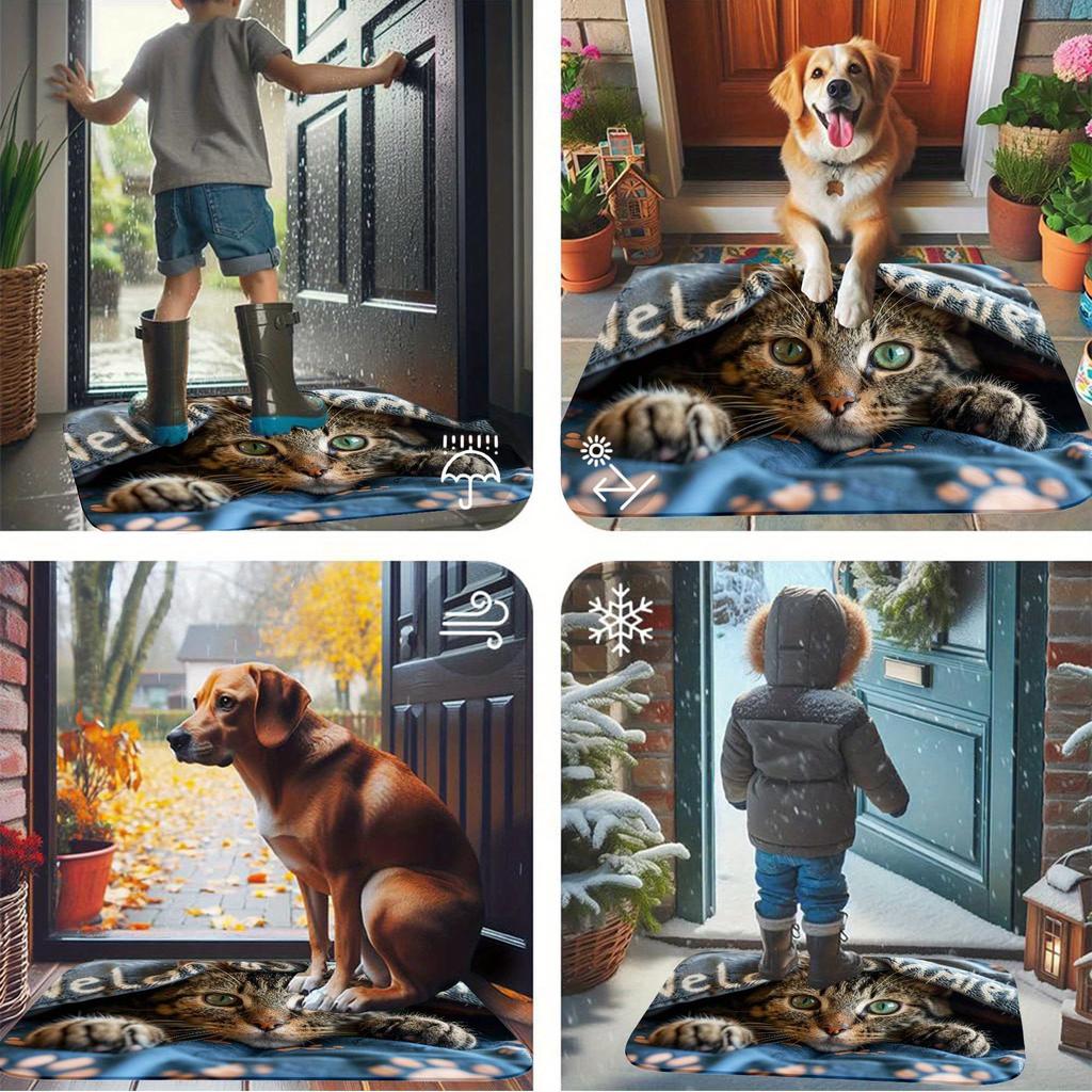 1Pcs Cat Peeking Under Mat with Paw Floor Mat Modern Kitchen Polyester Rug Non-Slip Colorful Indoor Carpet, For Home Bathroom Bedroom Living Room