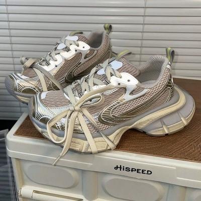 Gu Yunshu 2024 новые флуоресцентные серые туфли для папы, женская повседневная спортивная обувь на платформе в стиле ретро с сеткой, увеличивающая рост обувь