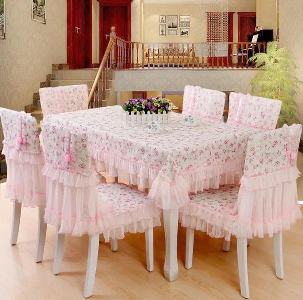 Европейская вышитая скатерть, современная простая розовая прямоугольная кружевная скатерть, чехлы на обеденные стулья, домашняя антигрязная подушка
