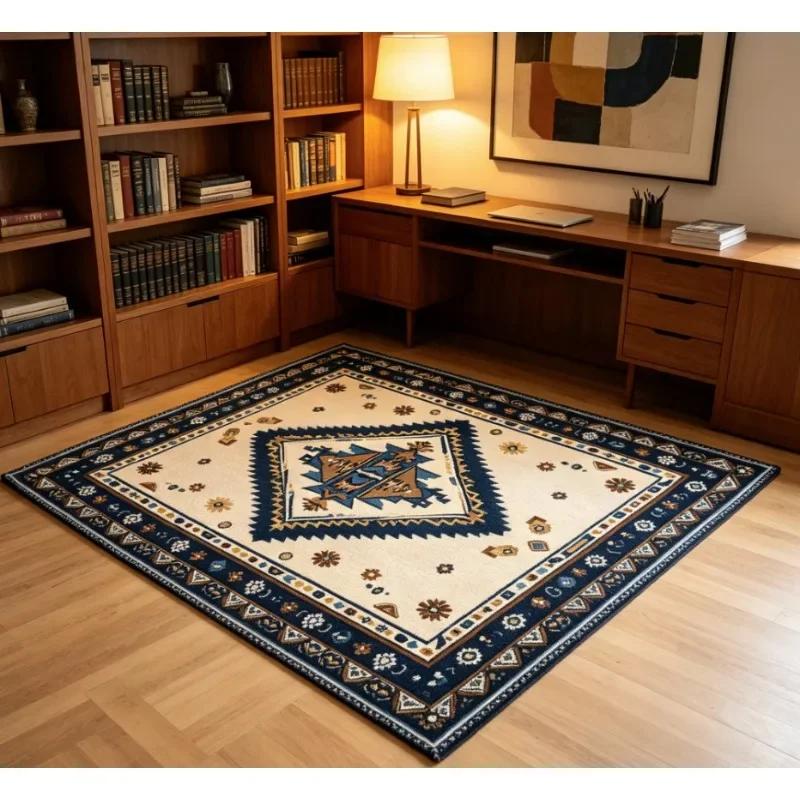 European Retro Pattern Living Room Big Rug, Crystal Velvet Study Mat, Easy To Take Care of Wear-resistant Bedroom Carpet