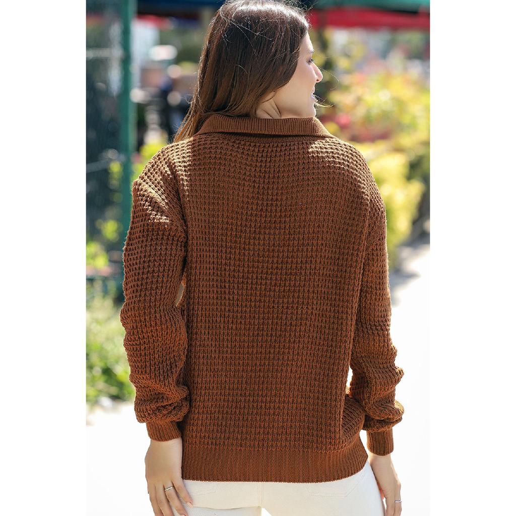 V Polo Neck Thessaloniki Rice Knitted Long Sleeve Comfortable Fit Winter Thick Knitwear Knitted Sweater