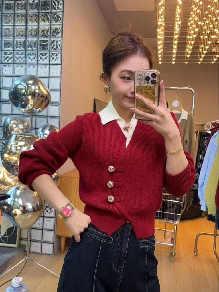 Autumn Trendy Two-Piece Look Knitted Cardigan for Women - Korean Style