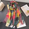 Winter Rainbow Plaid Women's Imitation Cashmere Scarf Warm Shawls and Wraps Thicked Pashmina Female Blanket Scarves