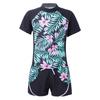 Girls 2 Piece Floral Print Swim Set Round Neck Short Sleeve Top Elastic Waist Boyshorts Beach Bathing Suit Swimsuit