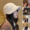 Women Winter Hat Thick Soft Plush Solid Color Wide Long Brim Soft Anti-slip Sun Protection Fisherman Hat Cold Resistant Outdoor Peaked Hat