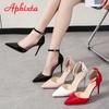 Fashion Aphixta Summer 3.94Inch High Stiletto Heels Sandals Women Patent Leather Pumps Cool Pimp Buckle Official Shoes Plus Size 45