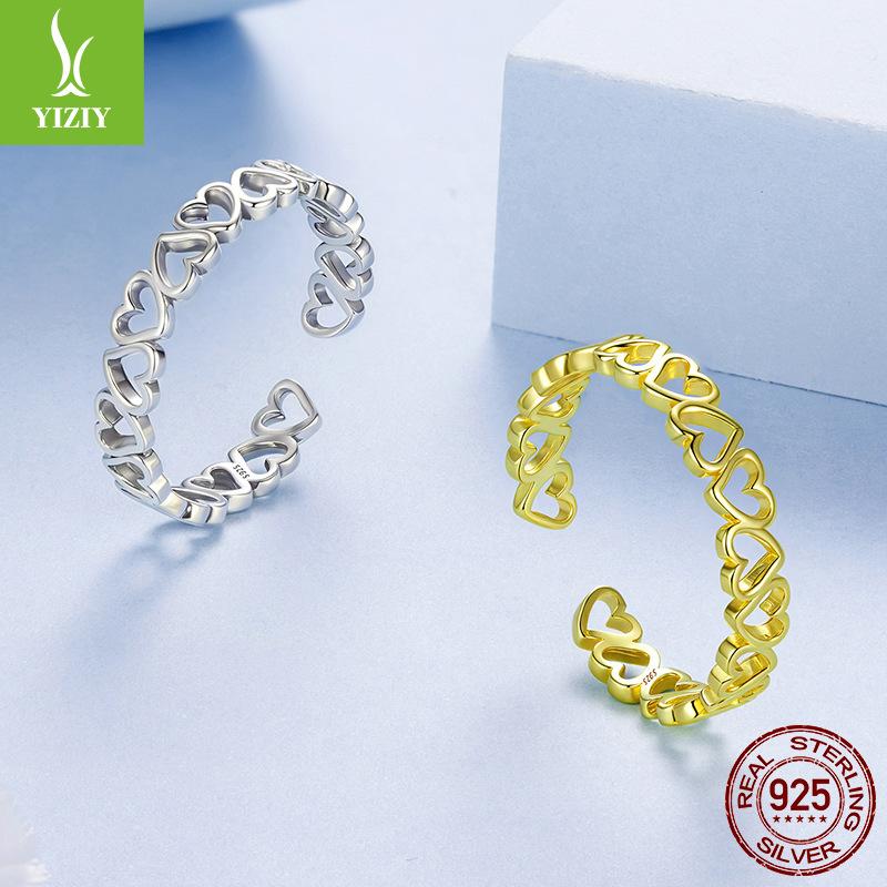 Love Ring Personality Trend S925 Sterling Silver Exquisite And Simple Full Row Hollow Love Open Ring
