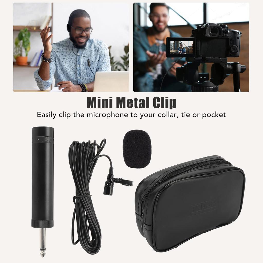 Lavalier Microphone, Professional Clip-on Wired Omnidirectional Lapel Mic with 6.35mm3.5mm Jack, 5m16.4ft Cable for Guitar, Speech, Drums, Piano,