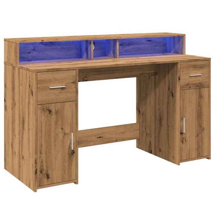 VidaXL Bureau avec lumières LED chêne artisanal bois d'ingénierie, bureau de travail, bureau d'étude, bureau à domicile, 3309428