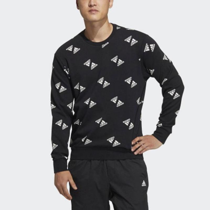adidas Мужская черная толстовка с принтом логотипа по всей поверхности, с круглым вырезом HE7447