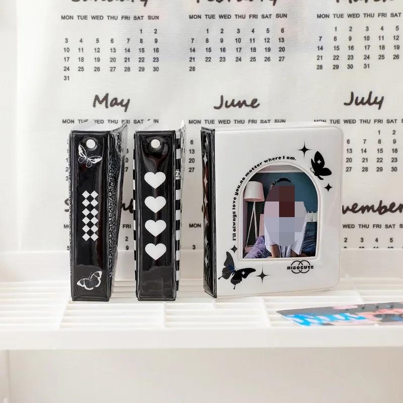 40Pockets Korean Y2K Black White Checkerboard Card Album Creative Hollow Window Kpop Idol 3-inch Photo Card Holder Collect Book