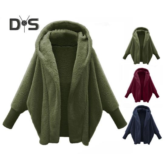 Женское осенне-зимнее плюшевое пальто с капюшоном, длинными рукавами и открытой передней частью, однотонная флисовая куртка, утепленная теплая верхняя одежда
