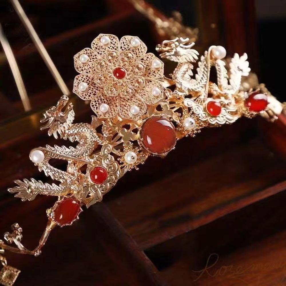 New Chinese Style Hanfu Hair Crown Golden Long Tassel Hairpin Bride Coronet  Hanfu Cosplay