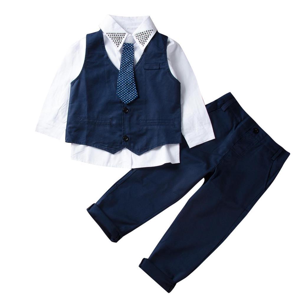 Toddler Kid Boy Tops Shirt Waistcoat Tie Pants Formal Suit Outfit Clothes Set