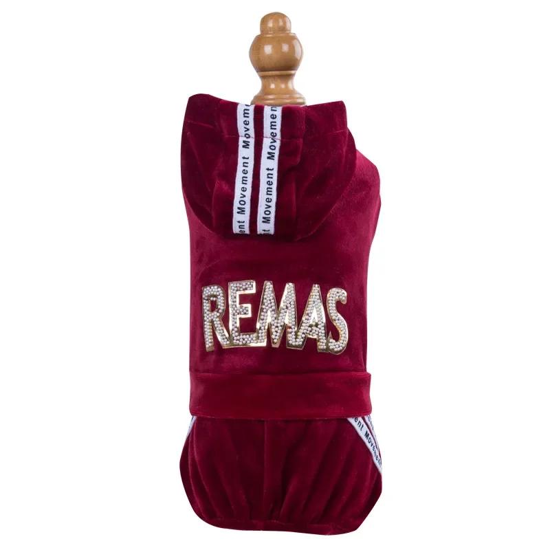 Роскошная бархатная одежда для собак, комбинезон для собак, для маленьких и средних собак, костюм для щенка йорка, пальто с капюшоном, спортивный комбинезон, осень, зима