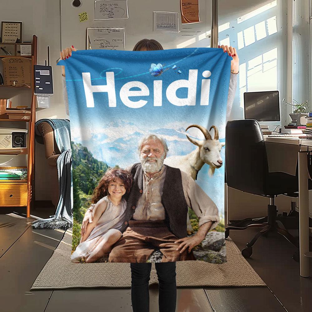 Heidi Art Printed Flannel Blanket, soft throw for bedroom sofa, washable, fan merchandise, great gift.