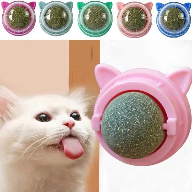 Pet Cat Grass Snacks Catnip Balls Wall Stick-on Ball Toys Cat Mint Ball Healthy Natural Removes Hair Balls To Promote Digestion