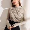Women Long Sleeve T-shirt Elastic Solid Color Going Out Tops Ruched Fashion Elegant Softy Slim Crop Fall Tops New