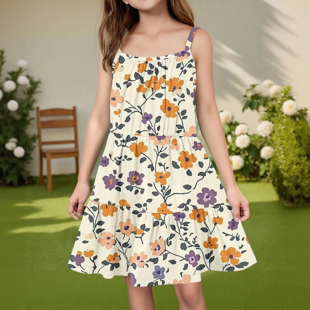 Детское летнее повседневное модное платье без рукавов с круглым вырезом