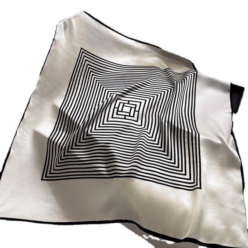 Elegant Striped Silk Scarf: Large Square for Women’s Spring & Autumn, Versatile Sunscreen, Mulberry Silk 90 Shawl