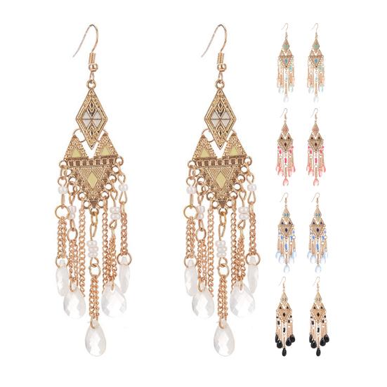 1 пара женских серег с кисточками и блестящими серьгами-каплями из искусственного кристалла для