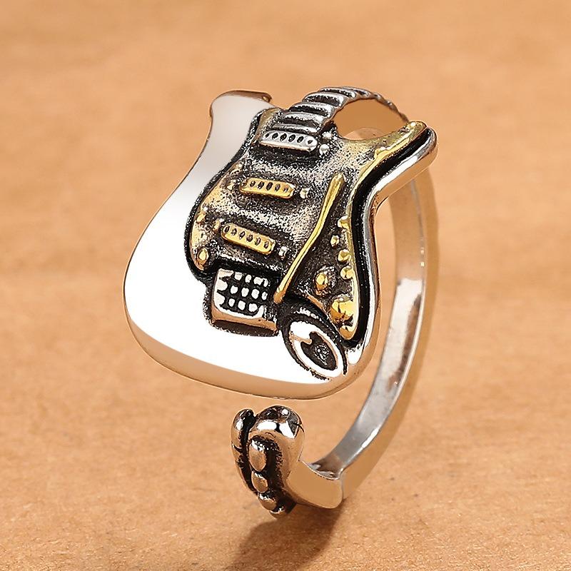 Популярное кольцо-гитара для мужчин и женщин, ретро-стиль, хип-хоп-тренд, открытый рот, нишевое креативное кольцо