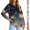 Women's Casual Loose Splice Striped Floral Print Round Neck Long Sleeve Hoodie