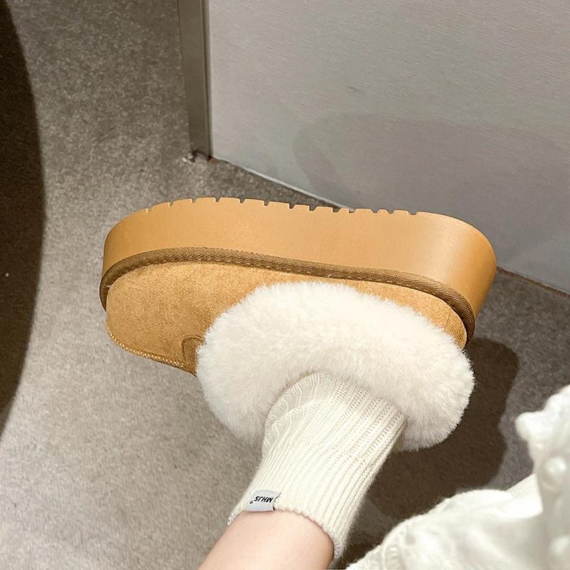 Женские толстые подошвы из овчины и шерсти, нескользящие зимние сапоги, зимние новые модные женские мини-теплые утолщенные женские сапоги