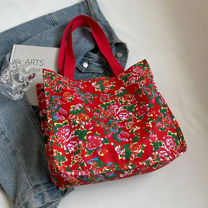 WTEMPO Retro Large Capacity Floral Printed Bags Casual Versatile Singer Shoulder Bags Women's Travel Beach Shopping Handbags
