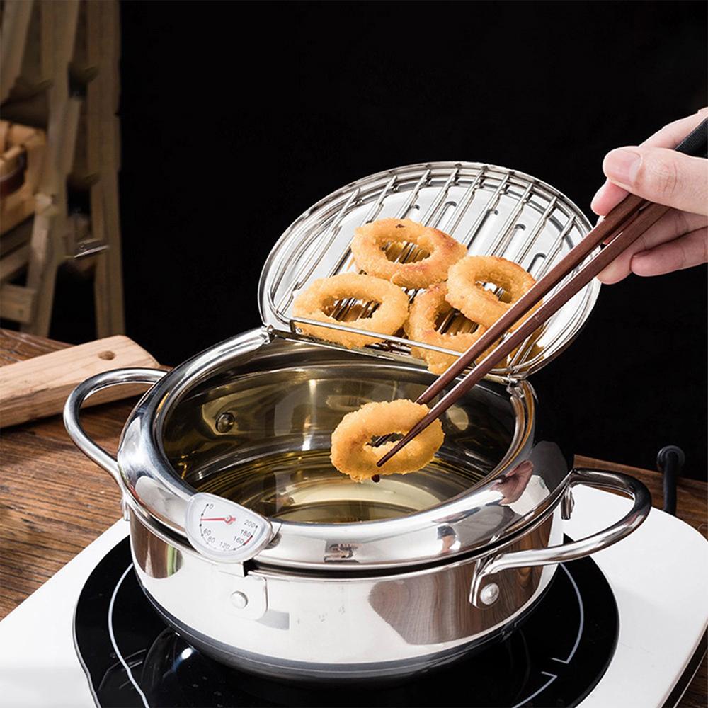304 Stainless Steel Deep Frying Pot 3.4L Capacity 33x24.8x15CM Kitchen Cooking Fryer Pot