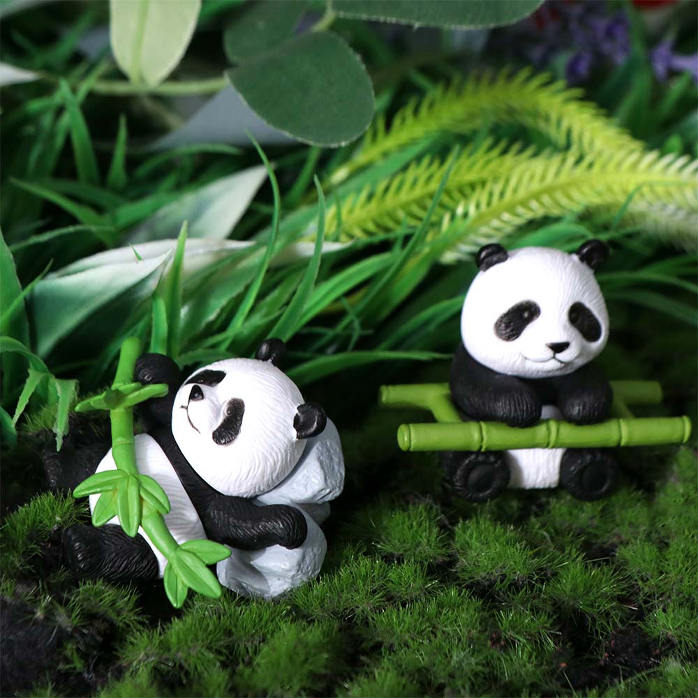8pcs Cartoon Miniature Panda Figurines Resin Animal Statues Micro Landscapes Panda Ornament  Desktop
