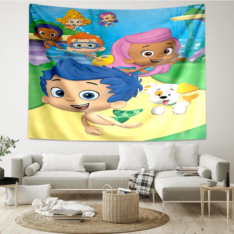 Bubble-Guppies Print Tapestry, Backdrop, Easy Setup, Ideal for Bedroom, Office & Living Room, with Aesthetic Wall Hanging Decor.