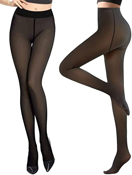 Women's Plus Size Casual Fleece Lined Fall Winter Warm Thermal Pantyhose Tights Medias Para Mujer Waist Translucent Stocking