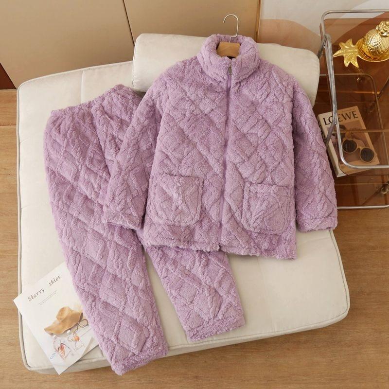 Утепленная пижама женская зимняя трехслойная коралловый флис с хлопковой подкладкой можно носить на улице, плюс милый комплект для дома