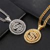 Men Hip Hop Rotating Dollar Pendant Long Necklace Rhinestone Jewelry Accessories