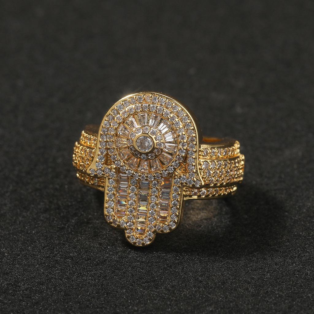 Хип-Хоп Gumeng Мужское кольцо с цирконом Модное Классическое Кольцо Ладонь Фатимы Хип-Хоп Персональность Ювелирные изделия Партия