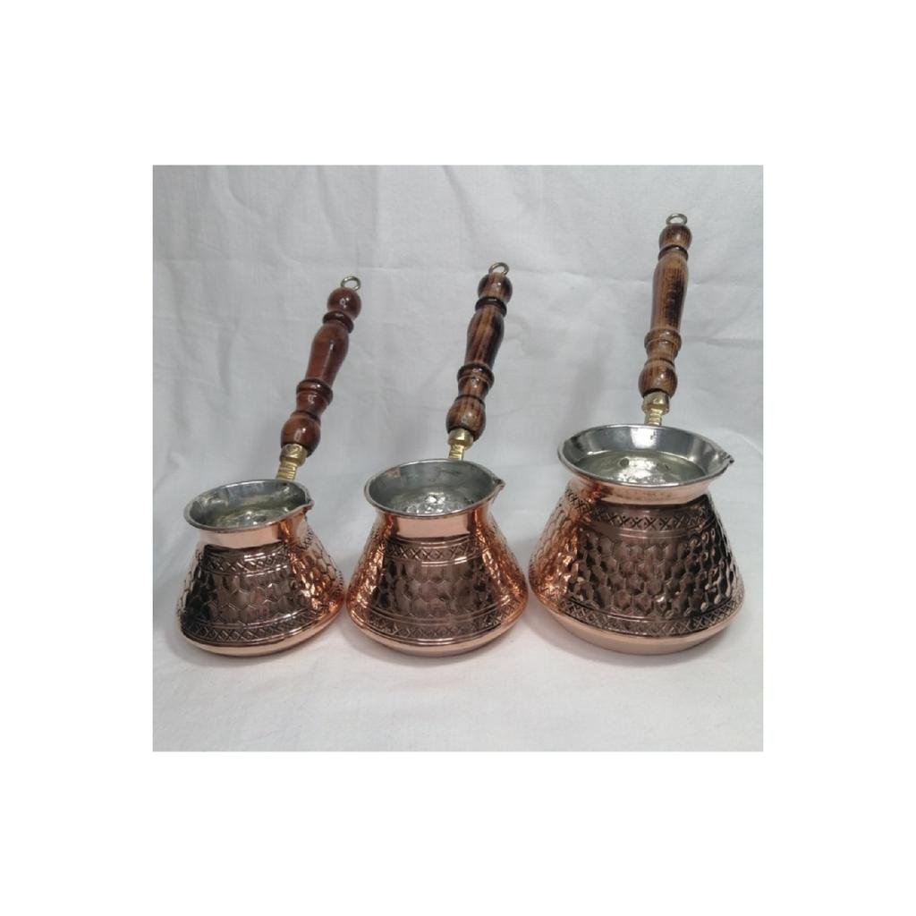 Медный кофейник из 3 предметов ручной работы с деревянной ручкой Нарезанная модель
