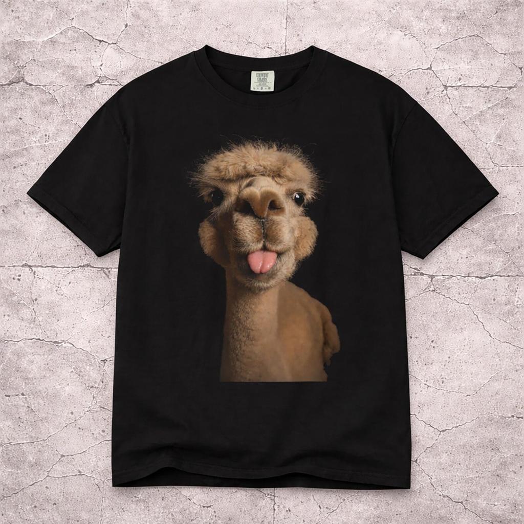 Cheeky Llama Tongue Out T Shirt, Photorealistic Animal Portrait Tee