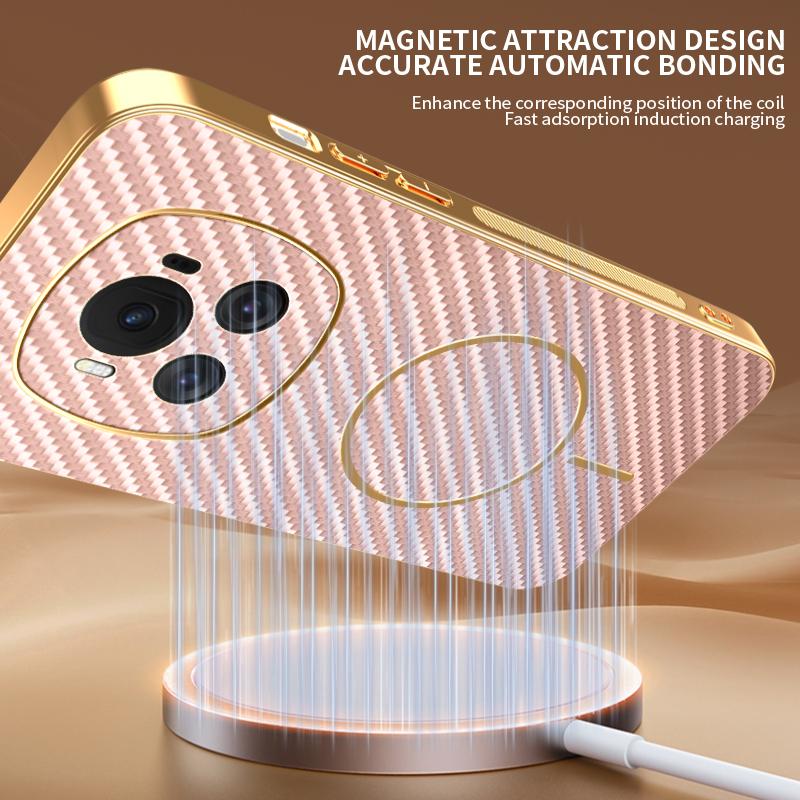 For Honor Magic6 5G Phone Case Carbon Fiber Textured Electroplated TPU Back Cover