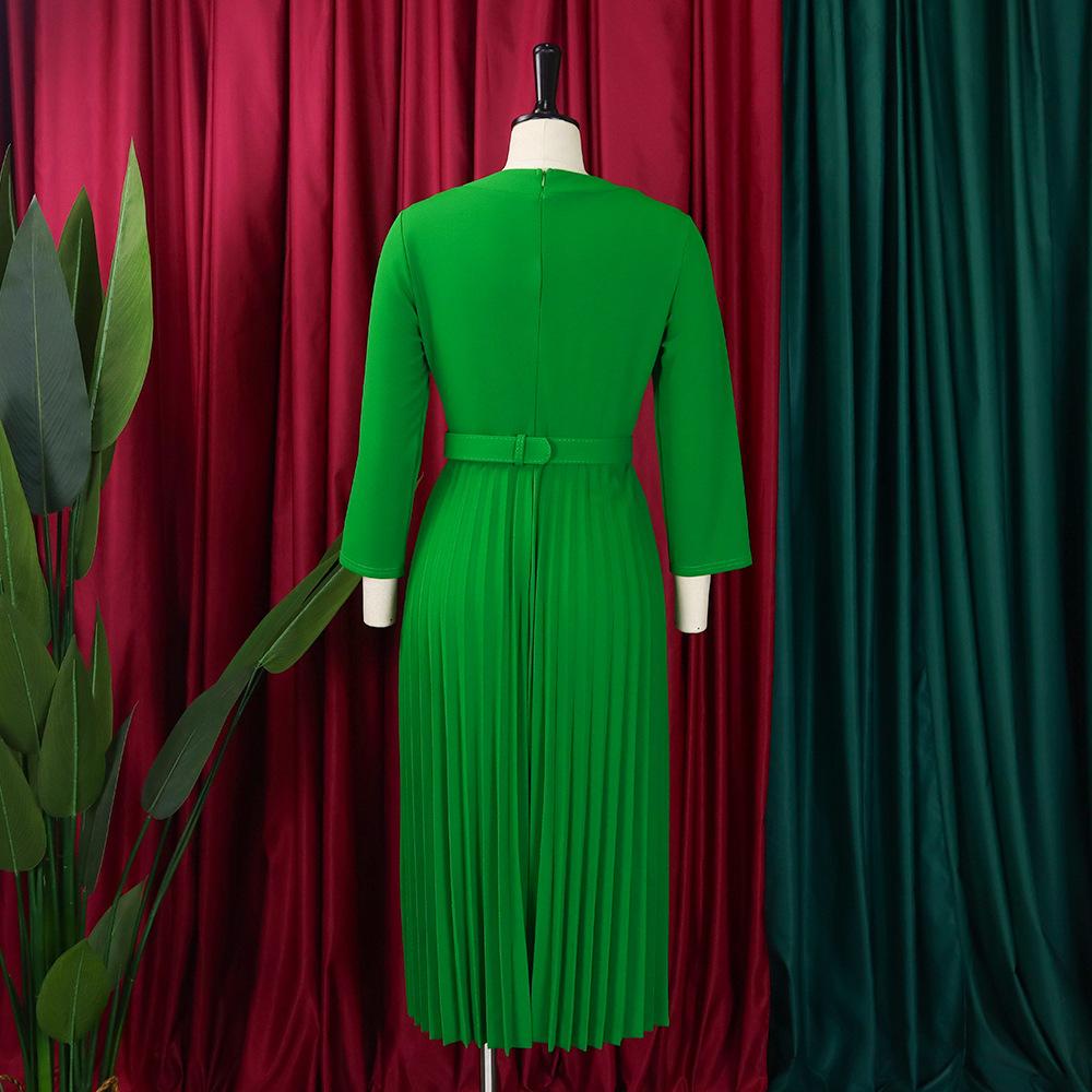 YYFS Women's Fashion Spring Fall Solid Color Print 3/4 Sleeves V-Neck High Waist Casual Dresses