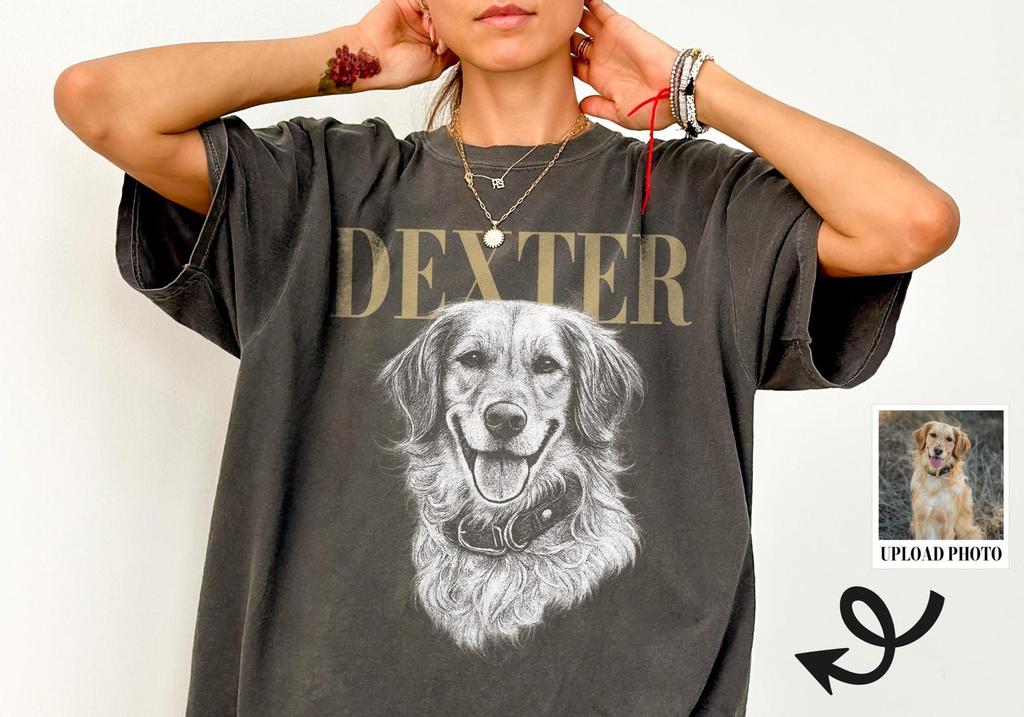 Custom Pet Photo Shirt, Personalized Dog Name Vintage Portrait Tee